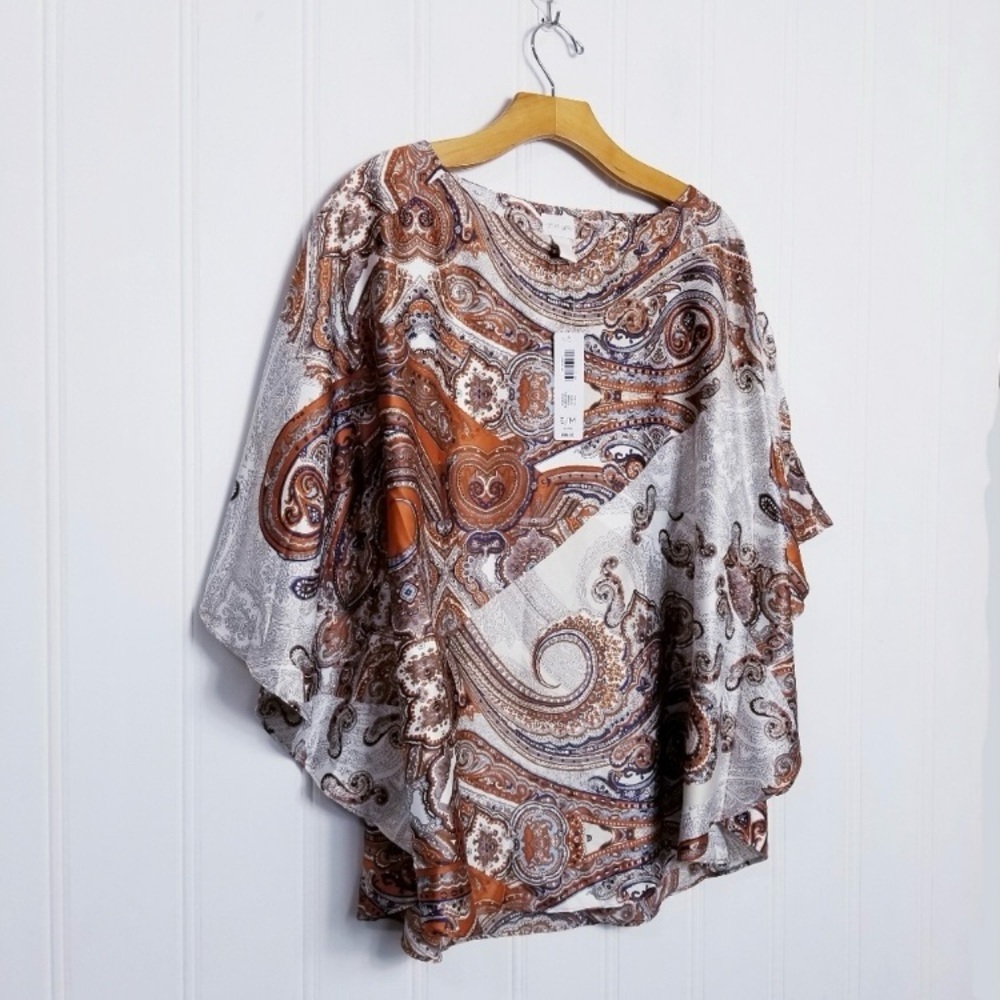 NWOT Chico's Poncho Top Womens Paisley Print Batwing Pullover Blouse